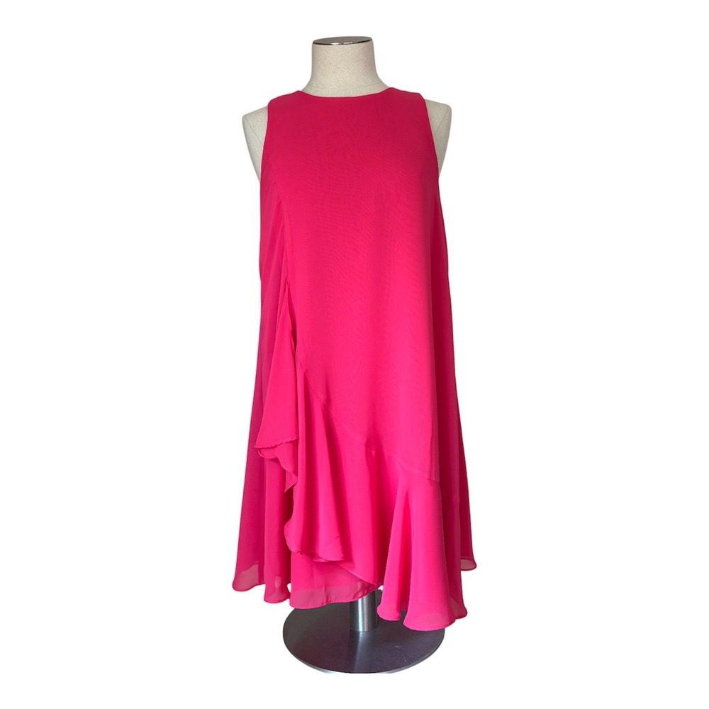 Eliza J Women's Size 10 Pink Chiffon Shift Dress Ruffle Hem Cocktail Wedding